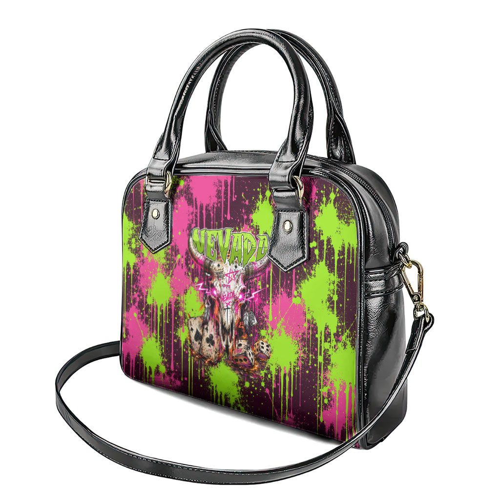 Nevada Area 51 Bull Skull Alien UFO Shoulder Handbag Vibrant Pink Lime Paint Drip Graffiti Street Art Style
