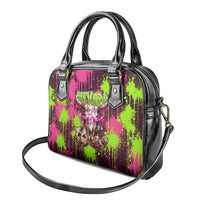 Nevada Area 51 Bull Skull Alien UFO Shoulder Handbag Vibrant Pink Lime Paint Drip Graffiti Street Art Style