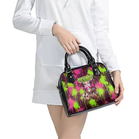 Nevada Area 51 Bull Skull Alien UFO Shoulder Handbag Vibrant Pink Lime Paint Drip Graffiti Street Art Style