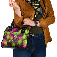 Nevada Area 51 Bull Skull Alien UFO Shoulder Handbag Vibrant Pink Lime Paint Drip Graffiti Street Art Style