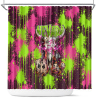 Nevada Area 51 Bull Skull Alien UFO Shower Curtain Vibrant Pink Lime Paint Drip Graffiti Street Art Style