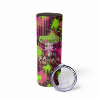 Nevada Area 51 Bull Skull Alien UFO Skinny Tumbler Vibrant Pink Lime Paint Drip Graffiti Street Art Style