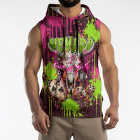 Nevada Area 51 Bull Skull Alien UFO Sleeveless Hoodie Vibrant Pink Lime Paint Drip Graffiti Street Art Style