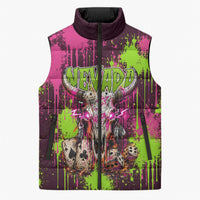 Nevada Area 51 Bull Skull Alien UFO Sleeveless Puffer Jacket Vibrant Pink Lime Paint Drip Graffiti Street Art Style