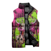 Nevada Area 51 Bull Skull Alien UFO Sleeveless Puffer Jacket Vibrant Pink Lime Paint Drip Graffiti Street Art Style