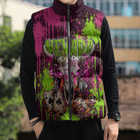 Nevada Area 51 Bull Skull Alien UFO Sleeveless Puffer Jacket Vibrant Pink Lime Paint Drip Graffiti Street Art Style