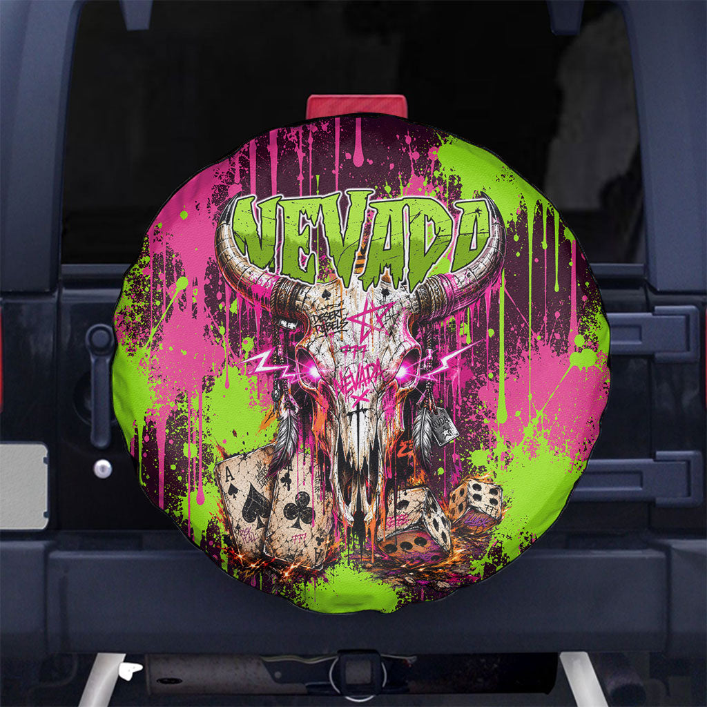 Nevada Area 51 Bull Skull Alien UFO Spare Tire Cover Vibrant Pink Lime Paint Drip Graffiti Street Art Style