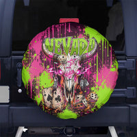 Nevada Area 51 Bull Skull Alien UFO Spare Tire Cover Vibrant Pink Lime Paint Drip Graffiti Street Art Style