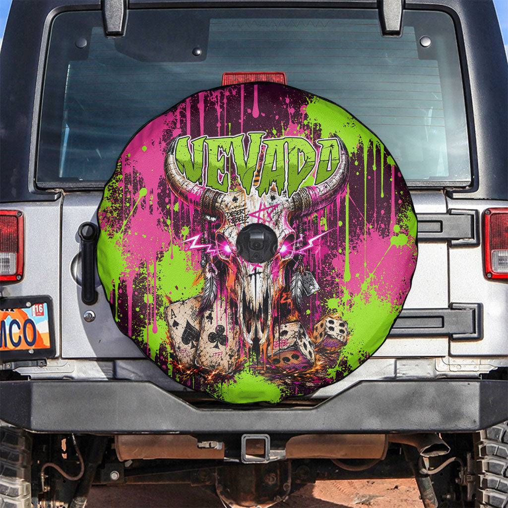 Nevada Area 51 Bull Skull Alien UFO Spare Tire Cover Vibrant Pink Lime Paint Drip Graffiti Street Art Style