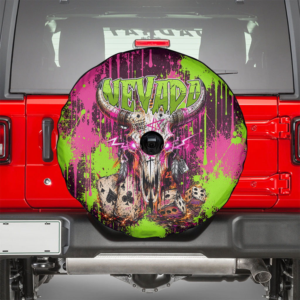 Nevada Area 51 Bull Skull Alien UFO Spare Tire Cover Vibrant Pink Lime Paint Drip Graffiti Street Art Style