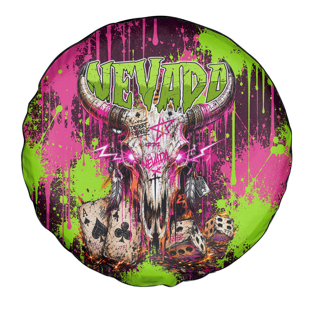 Nevada Area 51 Bull Skull Alien UFO Spare Tire Cover Vibrant Pink Lime Paint Drip Graffiti Street Art Style