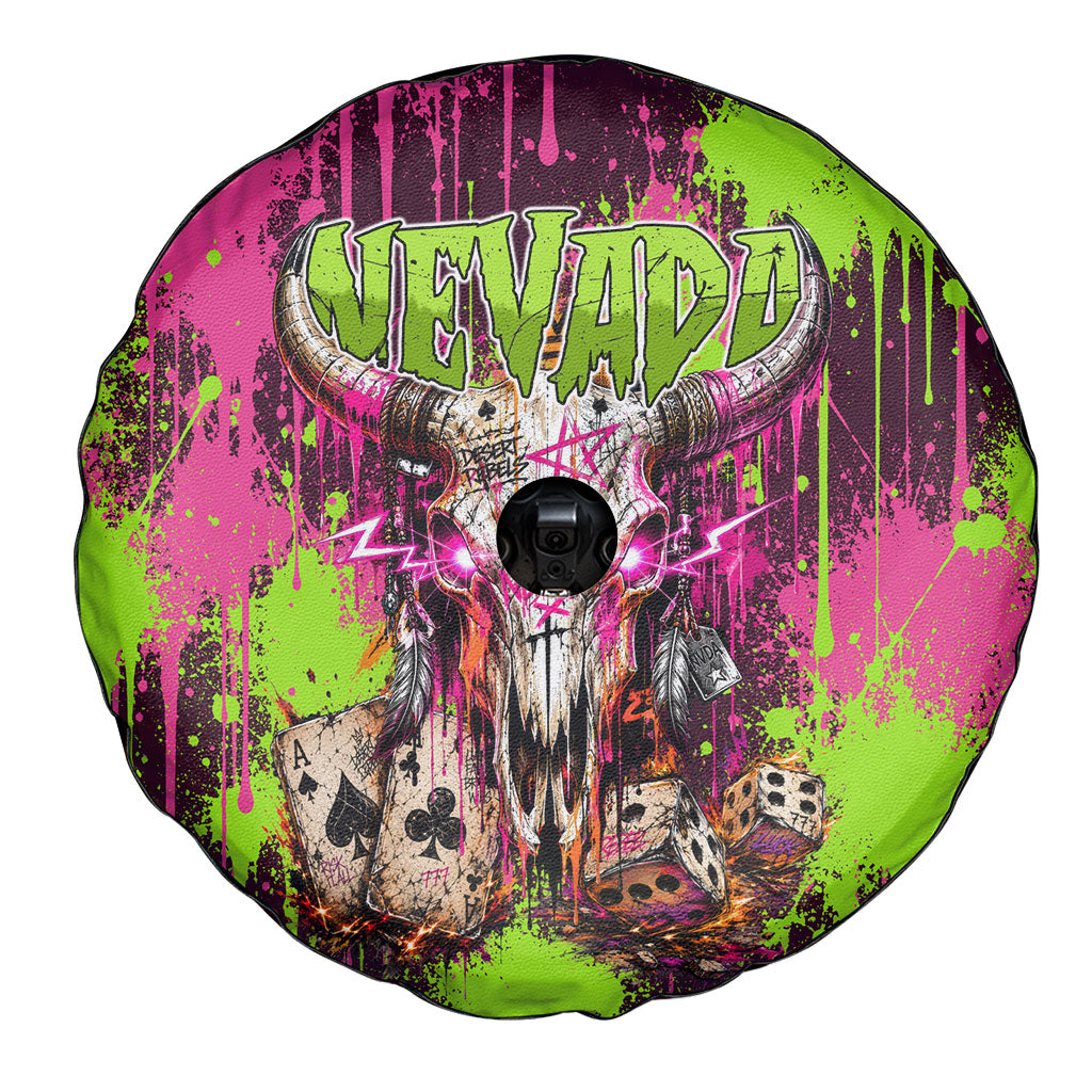 Nevada Area 51 Bull Skull Alien UFO Spare Tire Cover Vibrant Pink Lime Paint Drip Graffiti Street Art Style