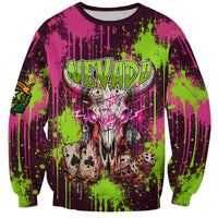 Nevada Area 51 Bull Skull Alien UFO Sweatshirt Vibrant Pink Lime Paint Drip Graffiti Street Art Style