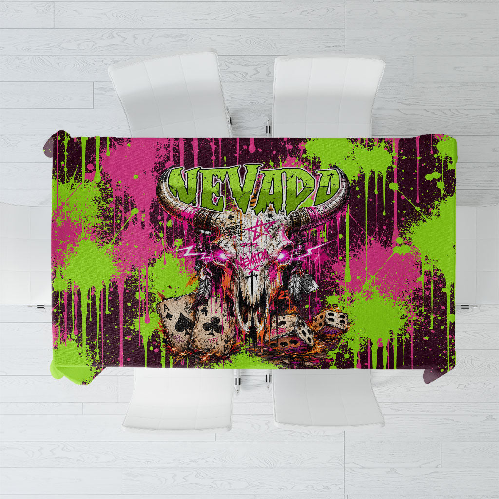 Nevada Area 51 Bull Skull Alien UFO Tablecloth Vibrant Pink Lime Paint Drip Graffiti Street Art Style