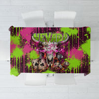 Nevada Area 51 Bull Skull Alien UFO Tablecloth Vibrant Pink Lime Paint Drip Graffiti Street Art Style