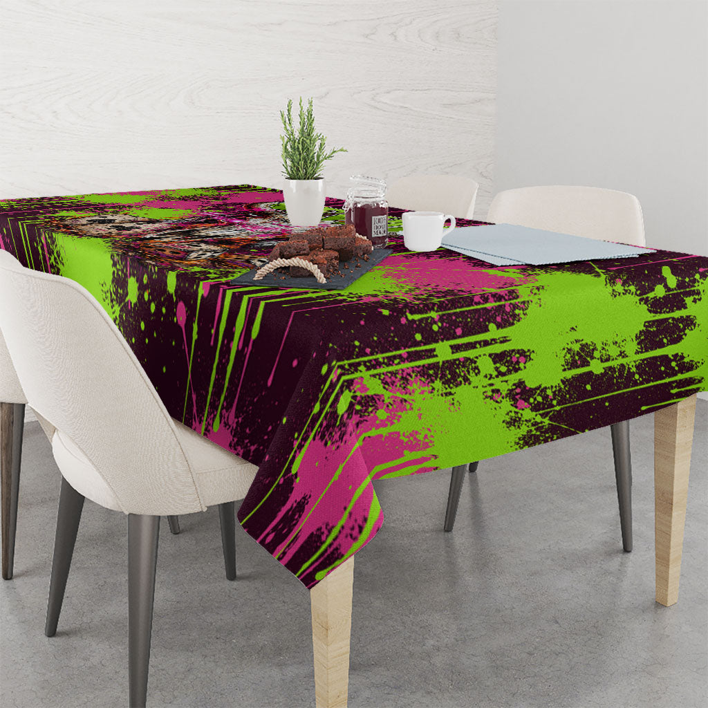 Nevada Area 51 Bull Skull Alien UFO Tablecloth Vibrant Pink Lime Paint Drip Graffiti Street Art Style