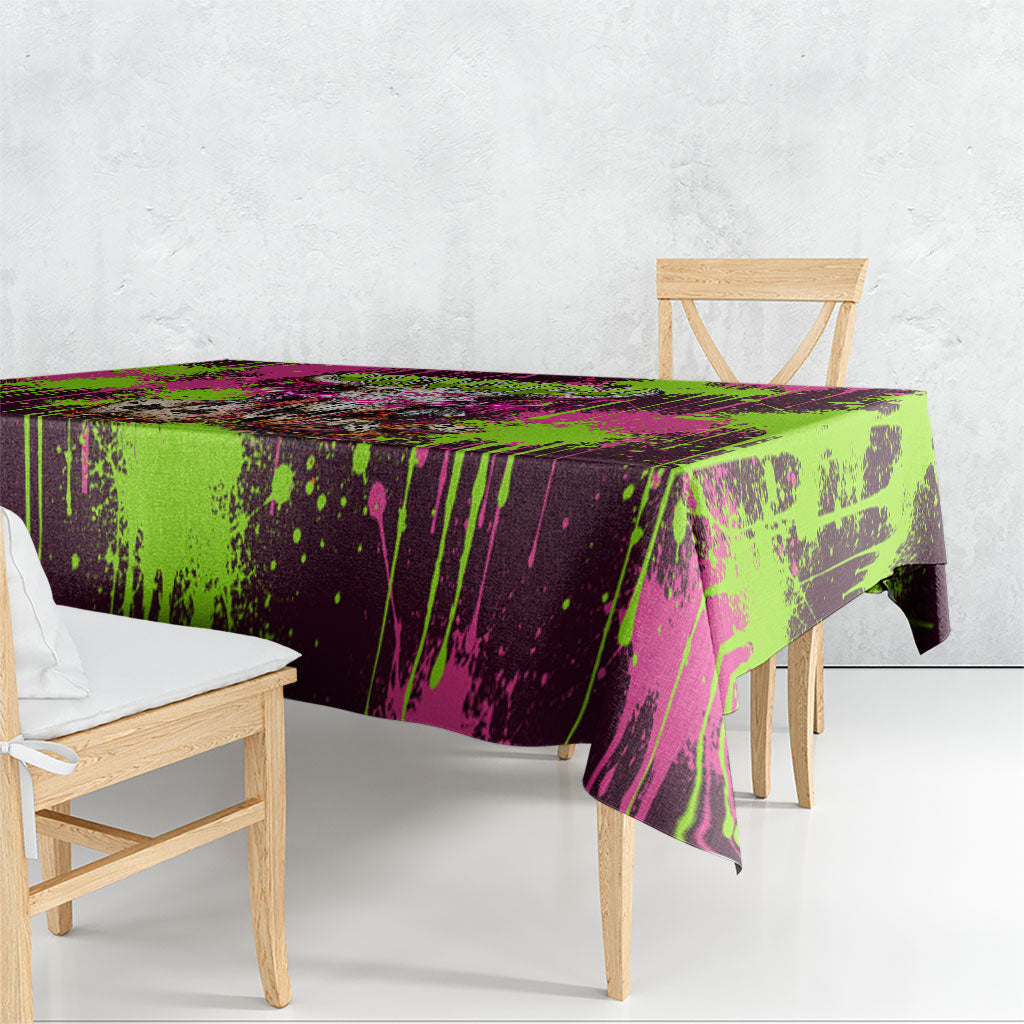 Nevada Area 51 Bull Skull Alien UFO Tablecloth Vibrant Pink Lime Paint Drip Graffiti Street Art Style