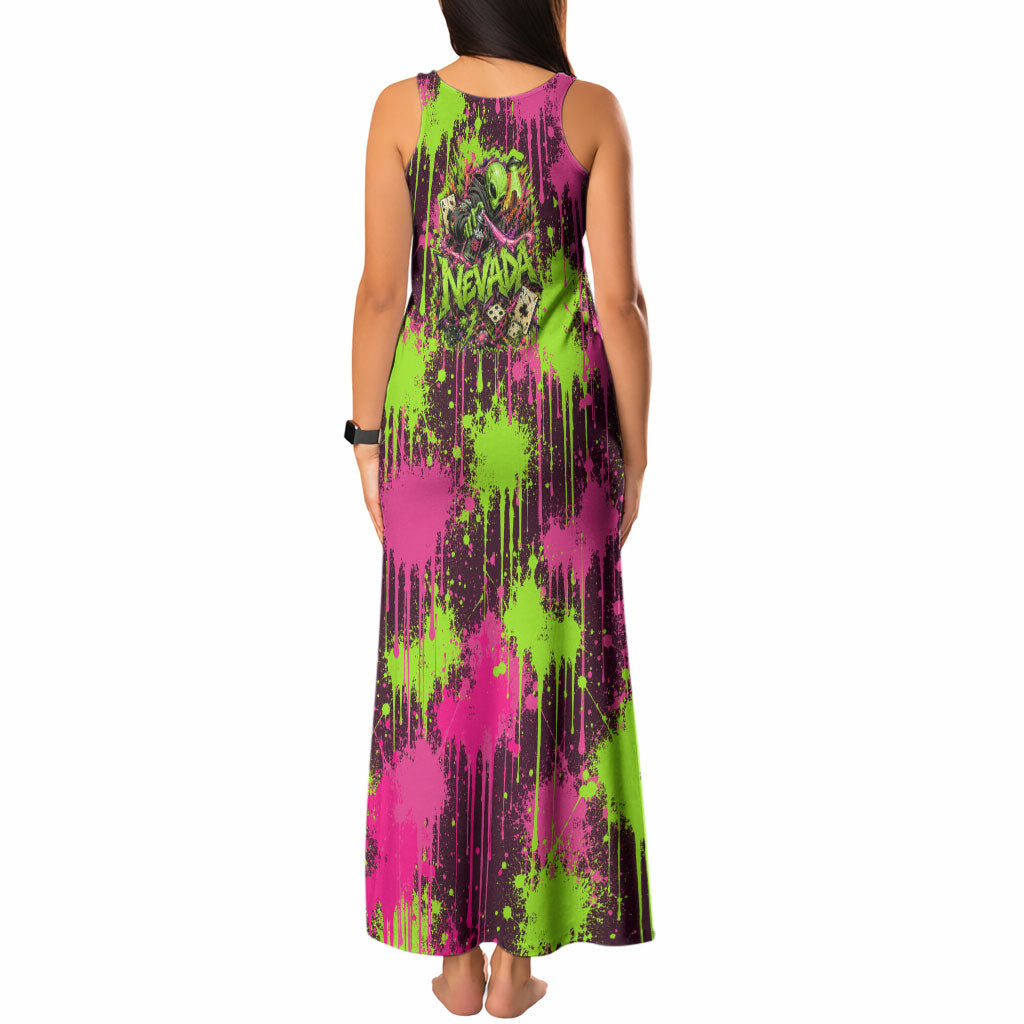 Nevada Area 51 Bull Skull Alien UFO Tank Maxi Dress Vibrant Pink Lime Paint Drip Graffiti Street Art Style