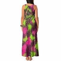 Nevada Area 51 Bull Skull Alien UFO Tank Maxi Dress Vibrant Pink Lime Paint Drip Graffiti Street Art Style