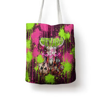 Nevada Area 51 Bull Skull Alien UFO Tote Bag Vibrant Pink Lime Paint Drip Graffiti Street Art Style