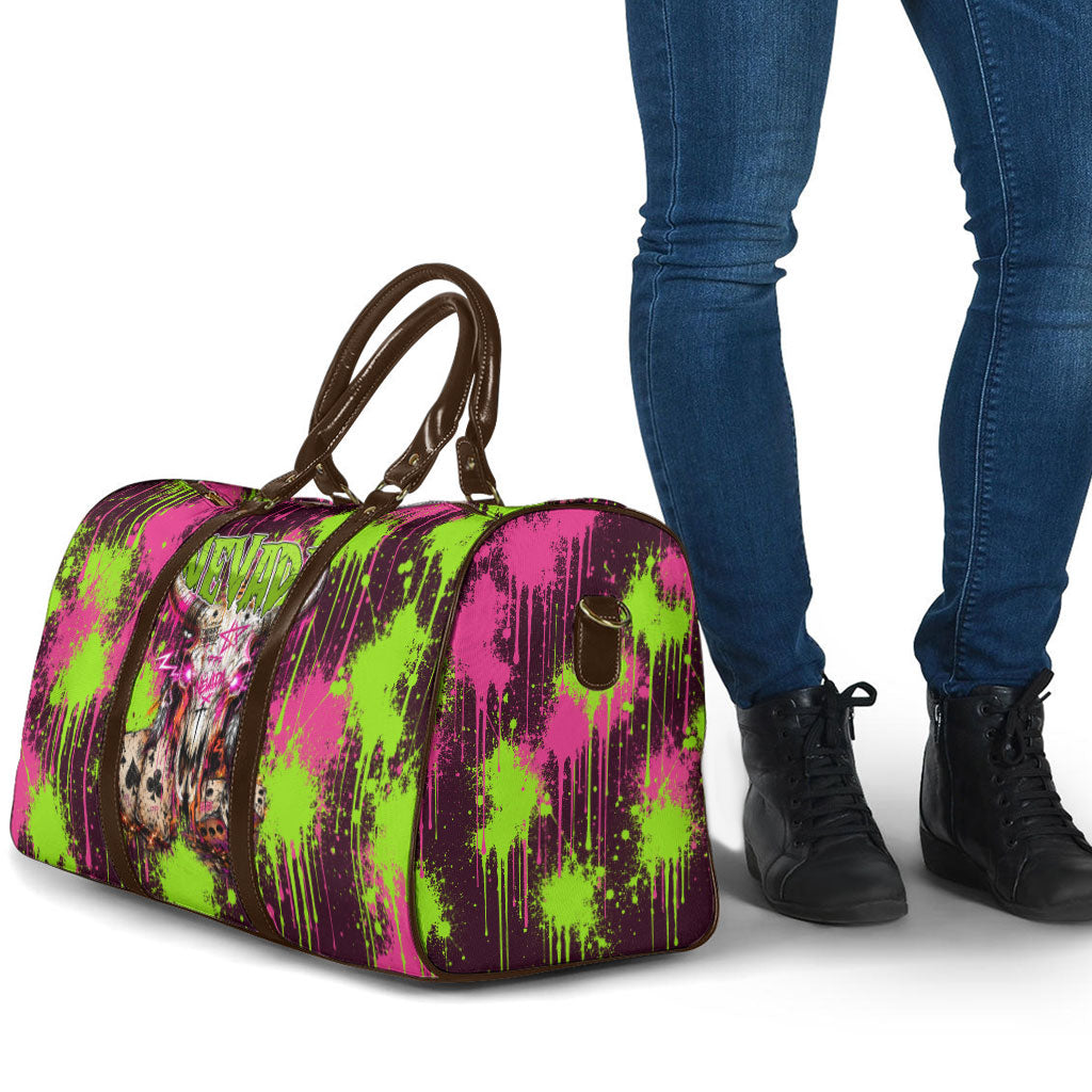 Nevada Area 51 Bull Skull Alien UFO Travel Bag Vibrant Pink Lime Paint Drip Graffiti Street Art Style