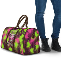 Nevada Area 51 Bull Skull Alien UFO Travel Bag Vibrant Pink Lime Paint Drip Graffiti Street Art Style