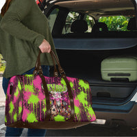 Nevada Area 51 Bull Skull Alien UFO Travel Bag Vibrant Pink Lime Paint Drip Graffiti Street Art Style