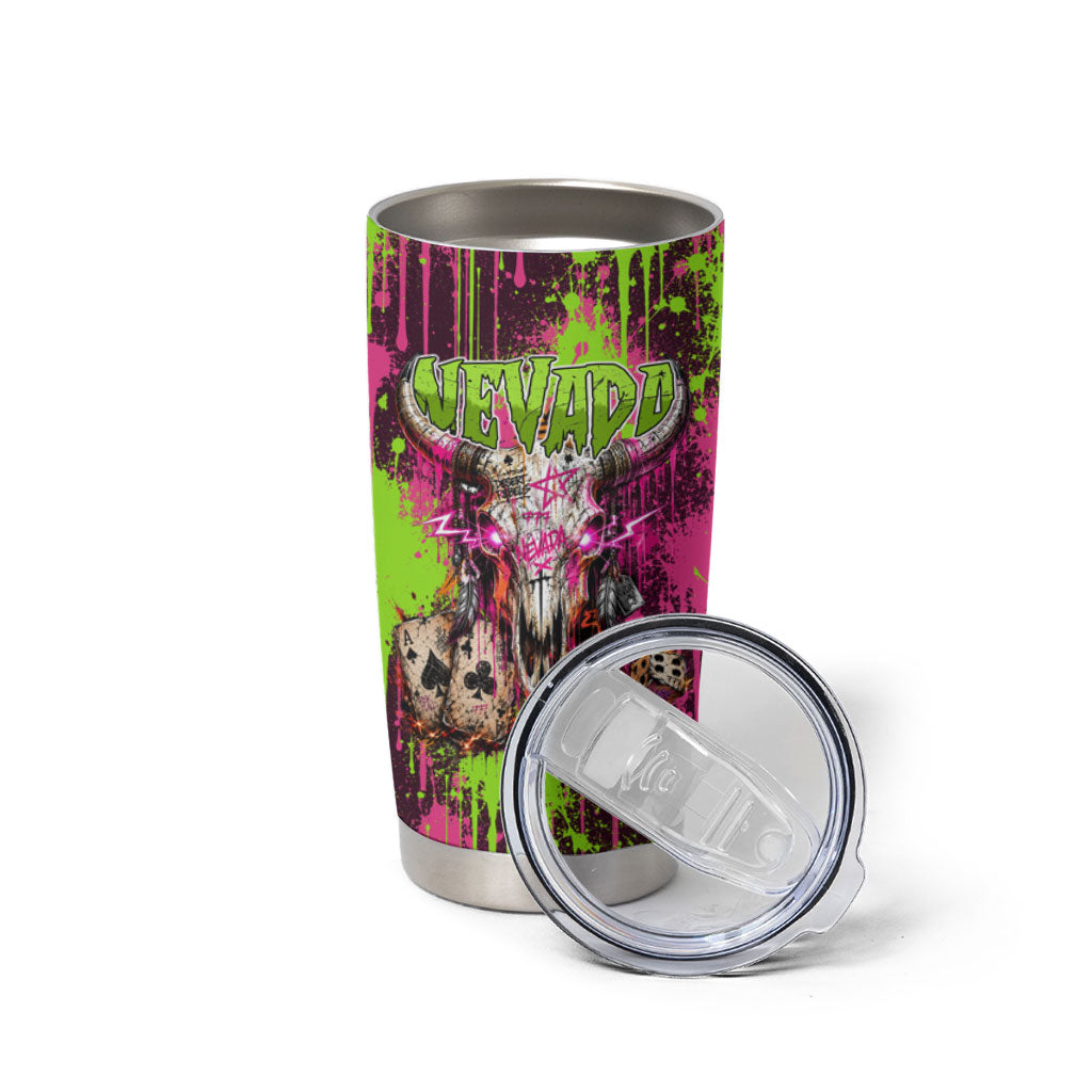 Nevada Area 51 Bull Skull Alien UFO Tumbler Cup Vibrant Pink Lime Paint Drip Graffiti Street Art Style