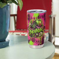 Nevada Area 51 Bull Skull Alien UFO Tumbler Cup Vibrant Pink Lime Paint Drip Graffiti Street Art Style