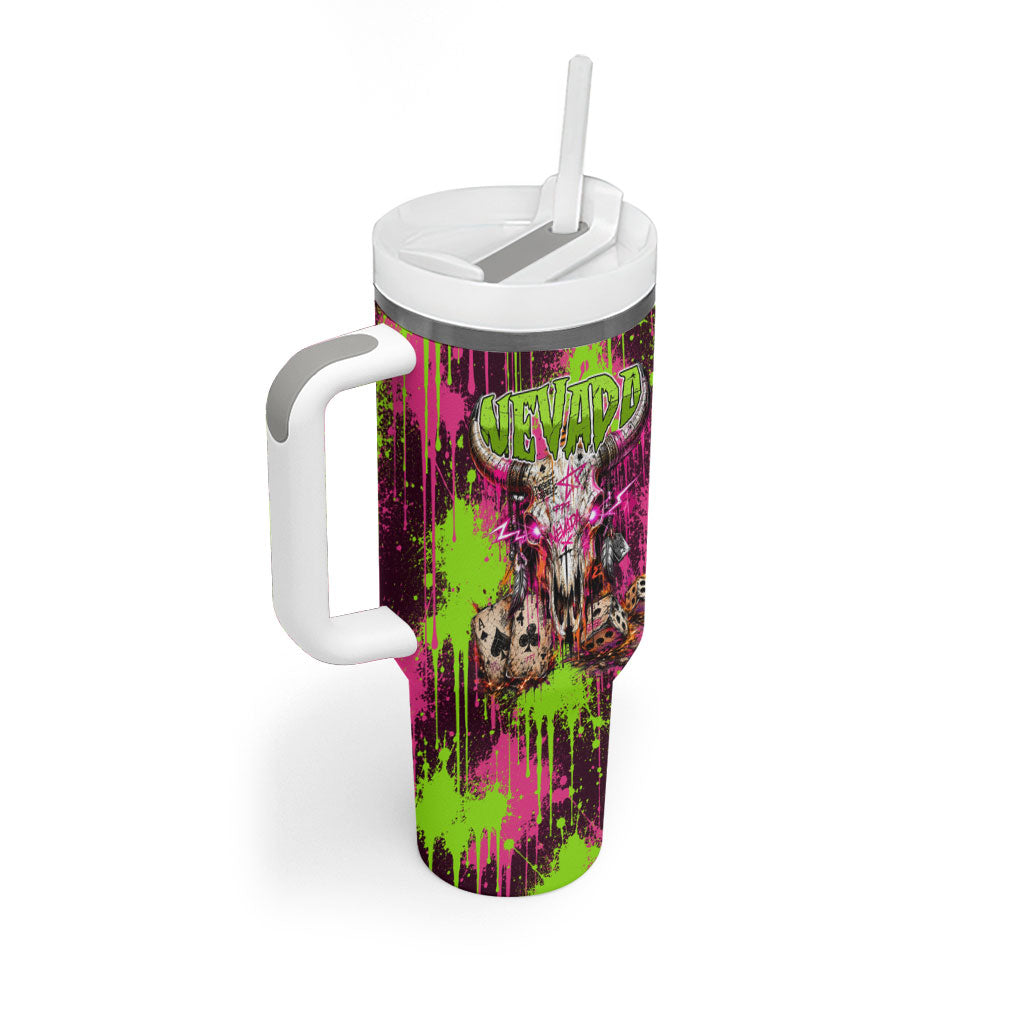 Nevada Area 51 Bull Skull Alien UFO Tumbler With Handle Vibrant Pink Lime Paint Drip Graffiti Street Art Style