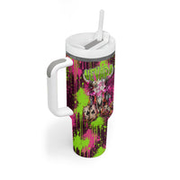 Nevada Area 51 Bull Skull Alien UFO Tumbler With Handle Vibrant Pink Lime Paint Drip Graffiti Street Art Style