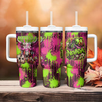 Nevada Area 51 Bull Skull Alien UFO Tumbler With Handle Vibrant Pink Lime Paint Drip Graffiti Street Art Style
