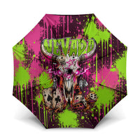 Nevada Area 51 Bull Skull Alien UFO Umbrella Vibrant Pink Lime Paint Drip Graffiti Street Art Style