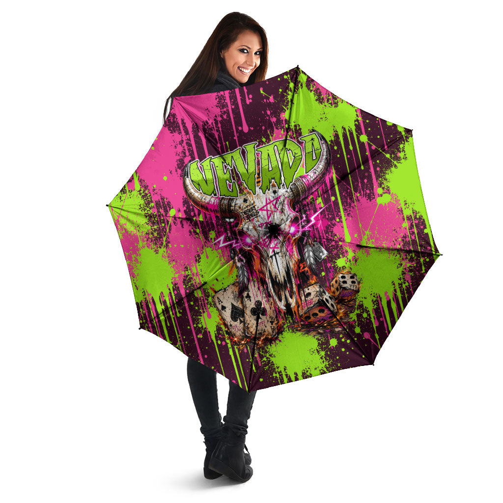 Nevada Area 51 Bull Skull Alien UFO Umbrella Vibrant Pink Lime Paint Drip Graffiti Street Art Style