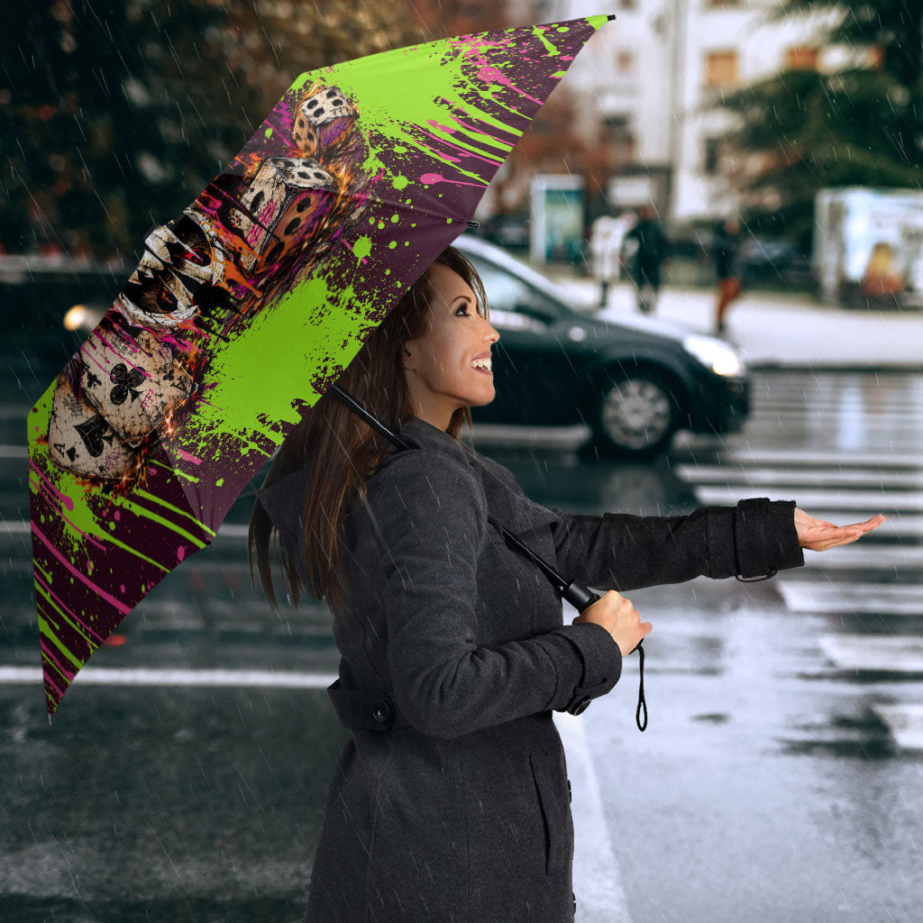 Nevada Area 51 Bull Skull Alien UFO Umbrella Vibrant Pink Lime Paint Drip Graffiti Street Art Style