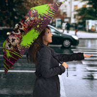Nevada Area 51 Bull Skull Alien UFO Umbrella Vibrant Pink Lime Paint Drip Graffiti Street Art Style