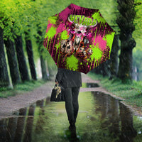 Nevada Area 51 Bull Skull Alien UFO Umbrella Vibrant Pink Lime Paint Drip Graffiti Street Art Style