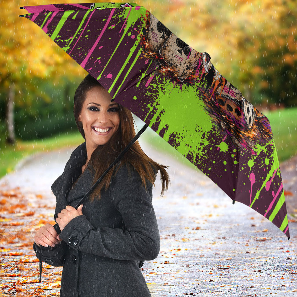 Nevada Area 51 Bull Skull Alien UFO Umbrella Vibrant Pink Lime Paint Drip Graffiti Street Art Style