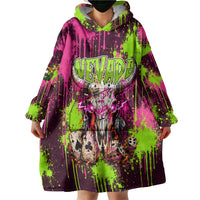 Nevada Area 51 Bull Skull Alien UFO Wearable Blanket Hoodie Vibrant Pink Lime Paint Drip Graffiti Street Art Style