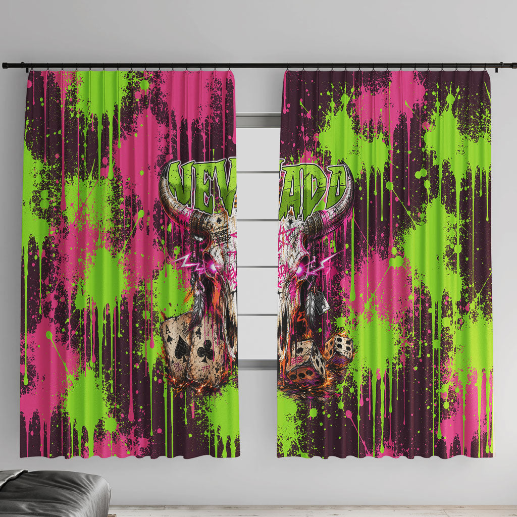 Nevada Area 51 Bull Skull Alien UFO Window Curtain Vibrant Pink Lime Paint Drip Graffiti Street Art Style