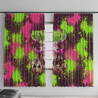 Nevada Area 51 Bull Skull Alien UFO Window Curtain Vibrant Pink Lime Paint Drip Graffiti Street Art Style