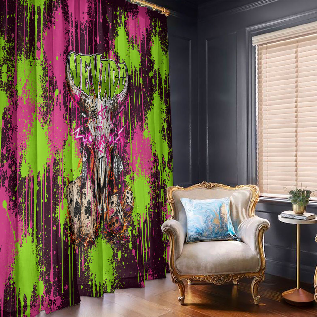Nevada Area 51 Bull Skull Alien UFO Window Curtain Vibrant Pink Lime Paint Drip Graffiti Street Art Style