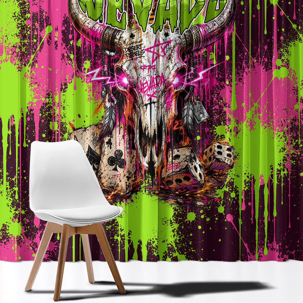 Nevada Area 51 Bull Skull Alien UFO Window Curtain Vibrant Pink Lime Paint Drip Graffiti Street Art Style