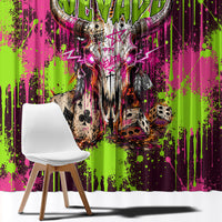 Nevada Area 51 Bull Skull Alien UFO Window Curtain Vibrant Pink Lime Paint Drip Graffiti Street Art Style