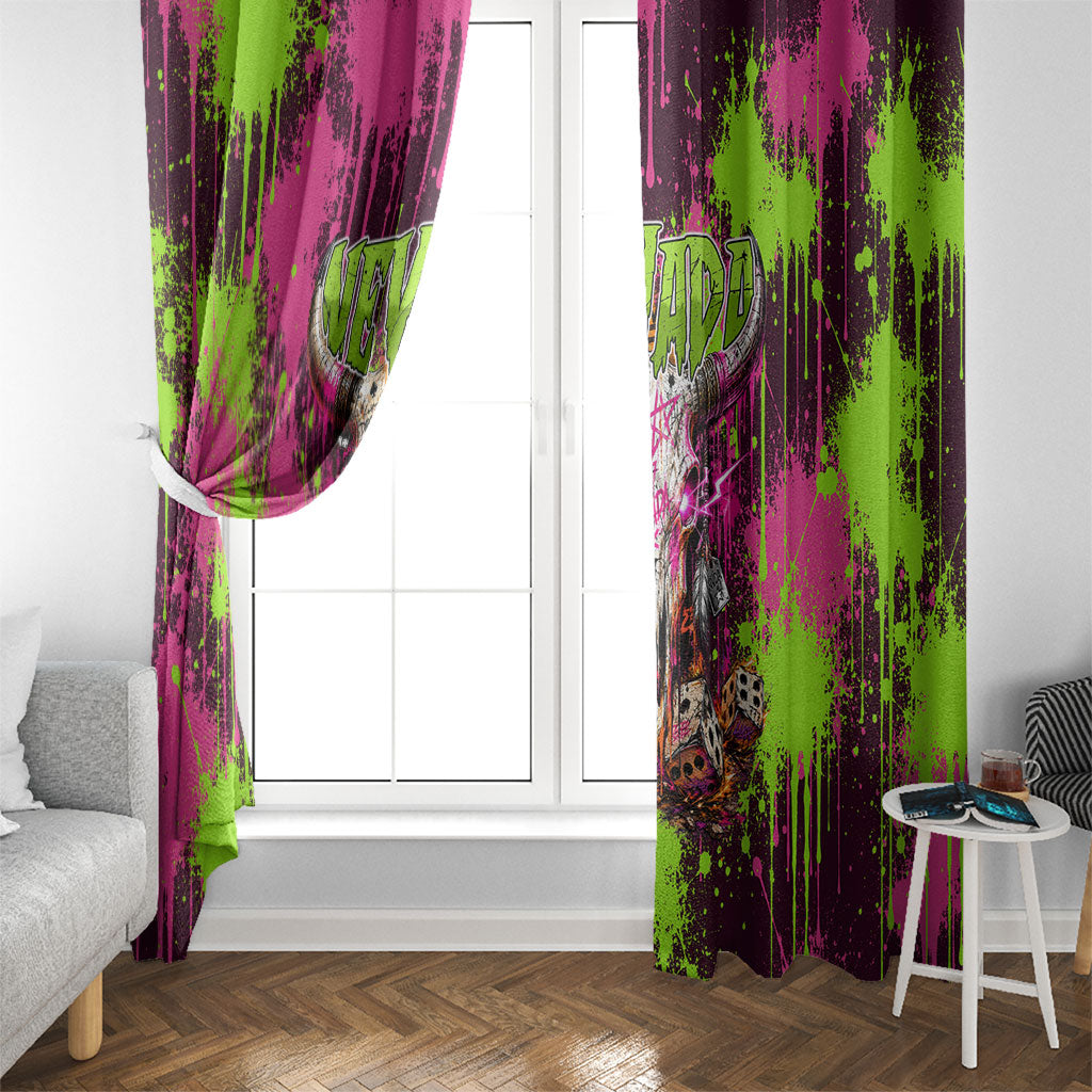 Nevada Area 51 Bull Skull Alien UFO Window Curtain Vibrant Pink Lime Paint Drip Graffiti Street Art Style