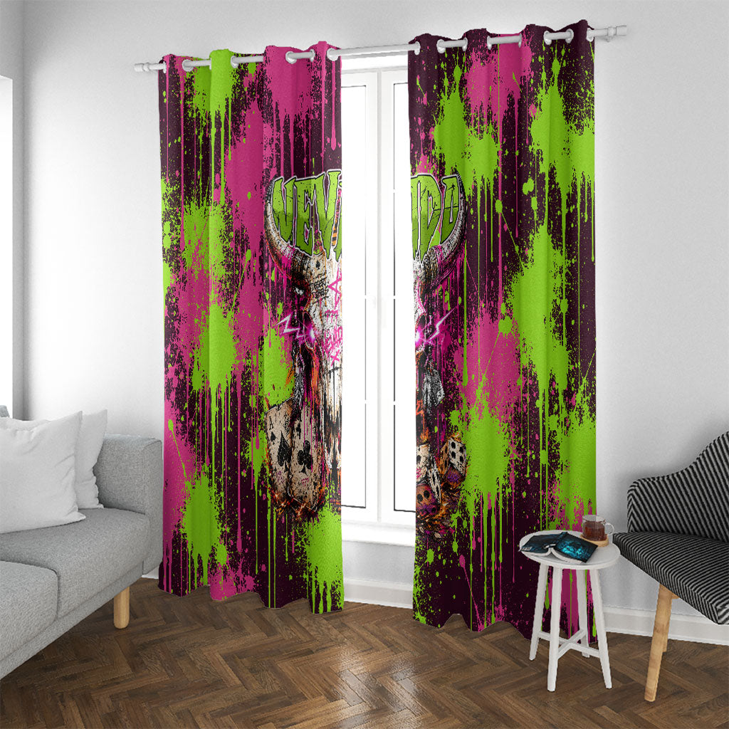 Nevada Area 51 Bull Skull Alien UFO Window Curtain Vibrant Pink Lime Paint Drip Graffiti Street Art Style