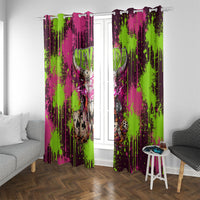 Nevada Area 51 Bull Skull Alien UFO Window Curtain Vibrant Pink Lime Paint Drip Graffiti Street Art Style