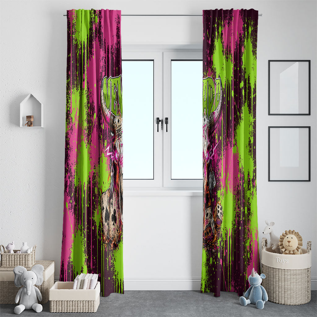 Nevada Area 51 Bull Skull Alien UFO Window Curtain Vibrant Pink Lime Paint Drip Graffiti Street Art Style