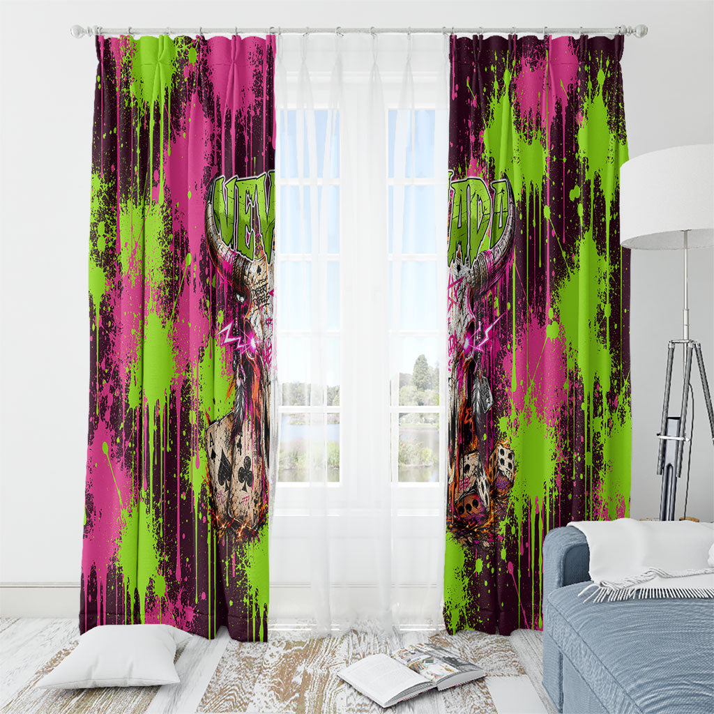 Nevada Area 51 Bull Skull Alien UFO Window Curtain Vibrant Pink Lime Paint Drip Graffiti Street Art Style