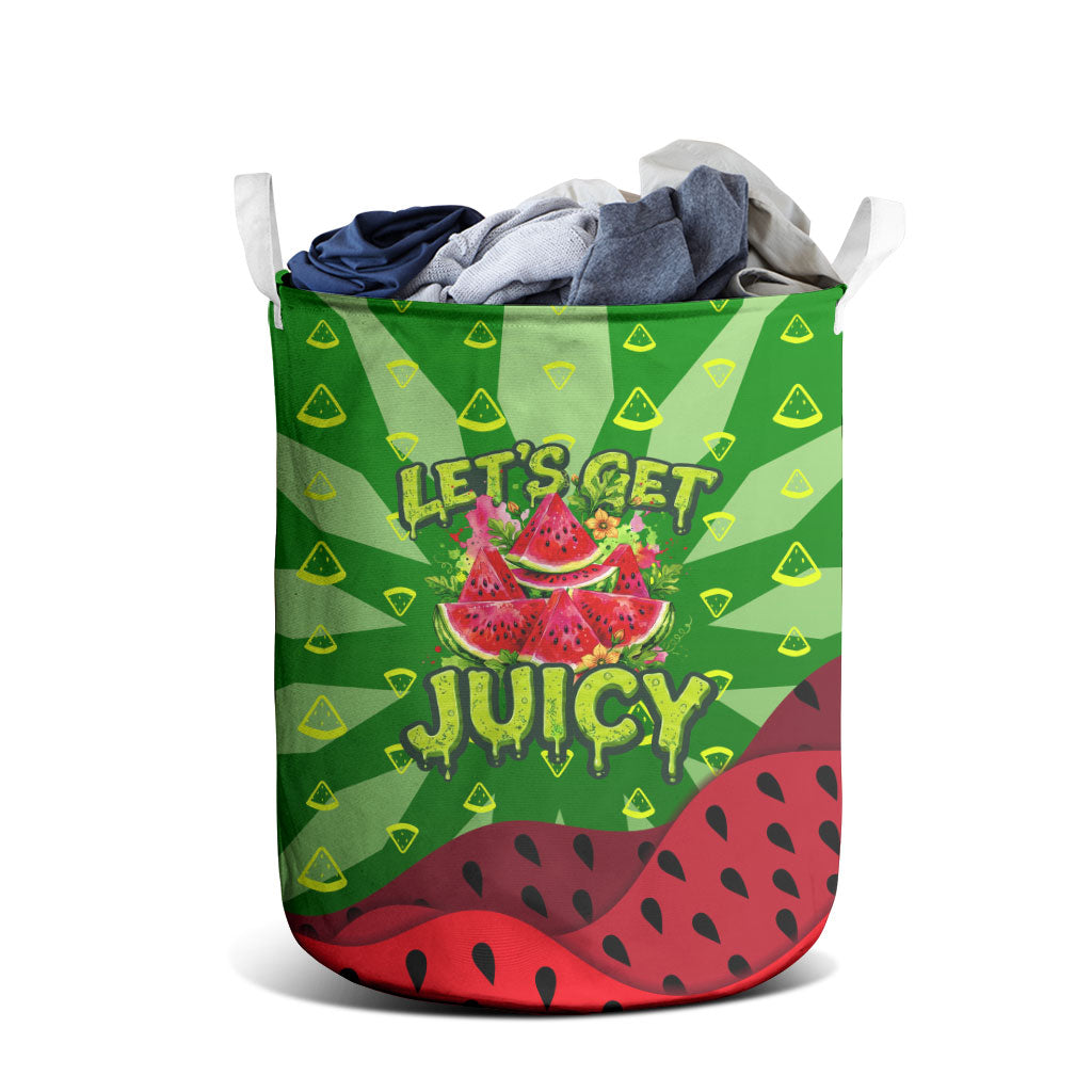 Let's Get Juicy Waterwasted Watermelon Laundry Basket Funny Cartoon Summer Fruit Party Art